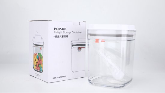 MYLS – POP-UP Melkpoeder Doseerdoos Babyvoeding - inclusief maatschepje - Bewaardoos Babyvoeding - 700 ml Melkpoeder POP-UP voorraadpot met maatschep-vacuum Dispenser Melkpoeder Bewaardoos – Babyvoeding Bewaarbox – Reisbox met maatschep-BPA vrij van MYLS