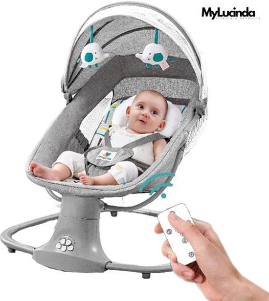 MyLucinda® Elektrische Schommelstoel voor Baby's - 3-in-1 Design met Bluetooth Music Player - Afstandsbediening - 0-3 Jaar - Grijs van MyLucinda