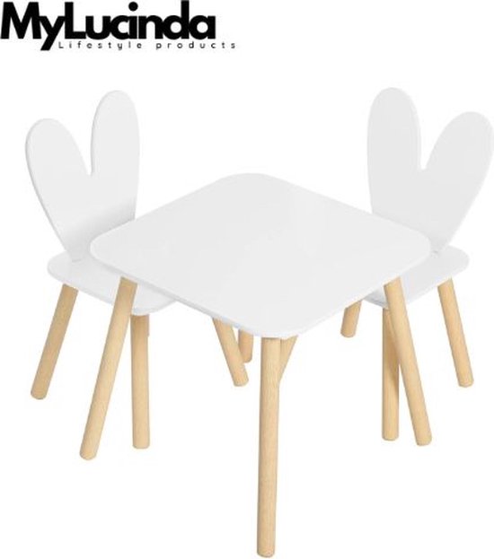 Mylucinda® - Kindertafel met 2 stoelen - Speeltafel voor kinderen - Ideaal voor Tekenen, Leren of Lezen - Kindermeubels - Wit van MY