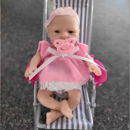 MYREBABY 7 inch Miniature Reborn Baby Dolls Silicone Full Body Baby Soft Skin Mini Realistic Newborn Baby Dolls Real Life Small Baby Doll with Feeding Accessories-Girl