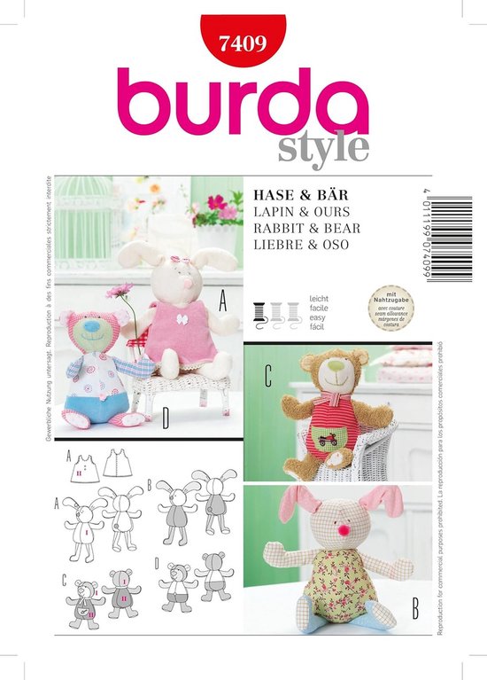Naaipatroon Knuffeldier - Haas en Beer (24-29 cm) - Zelf Maken van Yoshiko.