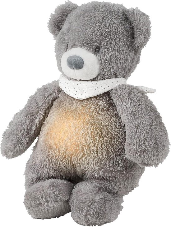 Nachtlampje Beer - Muziekknuffel - Kind Geruststellen - 7 Kleuren Muziekdoos - 193 x 11 cm - Grijs