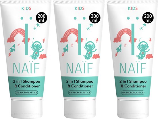 Naïf - 2-in-1 Shampoo & Conditioner Voordeelset - voor Kinderen - met Natuurlijke Ingrediënten - 3x200ml van Merkloos