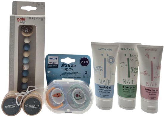 Naif Baby Kraamcadeau Luxe set met Verzorging - Fopspeen - Ketting Beer - Bewaardoosjes – Luxe Verzorgingsset | Wellness Giftbox | Verwen Cadeaupakket voor Baby's van Merkloos