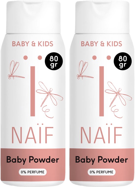 Naïf - Babypoeder - Baby & Kids - 100% Natuurlijk - Rijstzetmeel - Dermatologisch Getest - 2x80gr