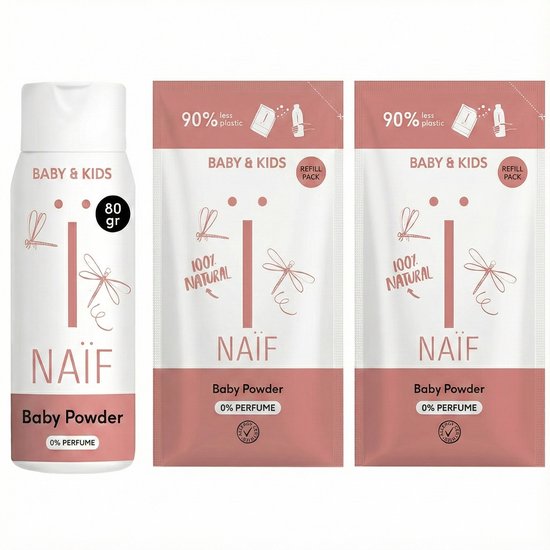 Naïf - Babypoeder- Fles + 2 x Navulverpakking - Baby's & Kinderen - 3 x 80gr van Merkloos