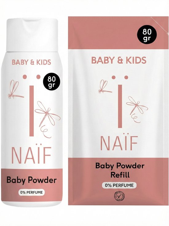 Naïf - Babypoeder - Fles + Navulverpakking - Baby's & Kinderen - 2 x 80gr van Merkloos