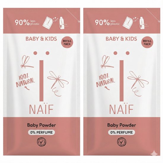 Naïf - Babypoeder - Navulverpakking - Baby & Kids - 100% Natuurlijk - Parfumvrij - Dermatologisch Getest - 2x80gr