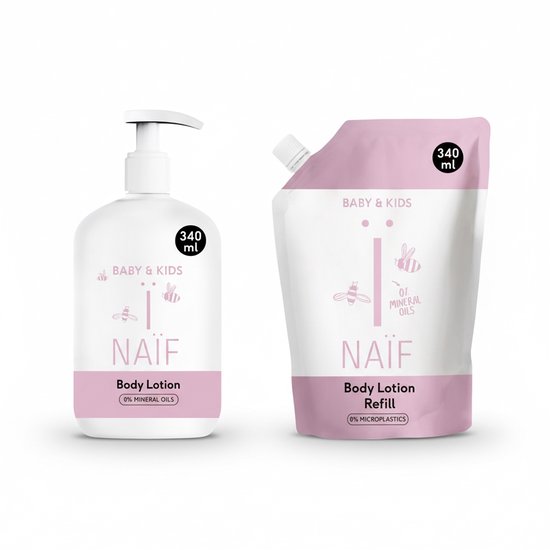 Naïf - Bodylotion - Voordeelset - Baby & Kids - Babyverzorging - Pompfles & Navulverpakking - 2x340ml