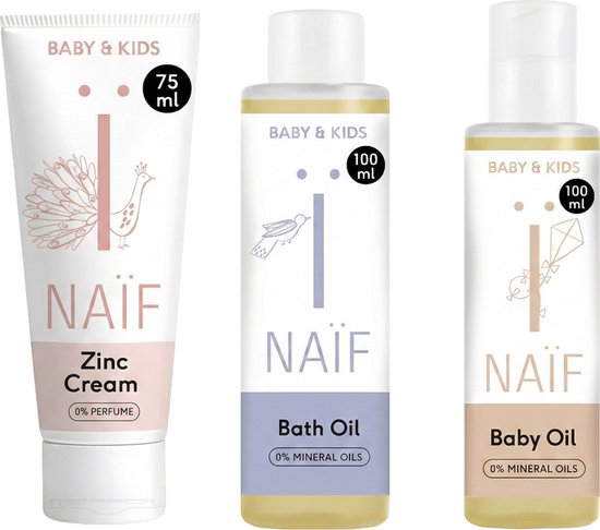 Naïf - Essentiële set voor pasgeborenen- Badolie + Babyolie + Zinkcrème van Merkloos
