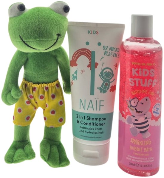 Naif Kids Shampoo & Bath met knuffel Kikker Cadeauset – Luxe Cadeauset | Giftbox | Perfect Geschenk voor Iedereen van Merkloos