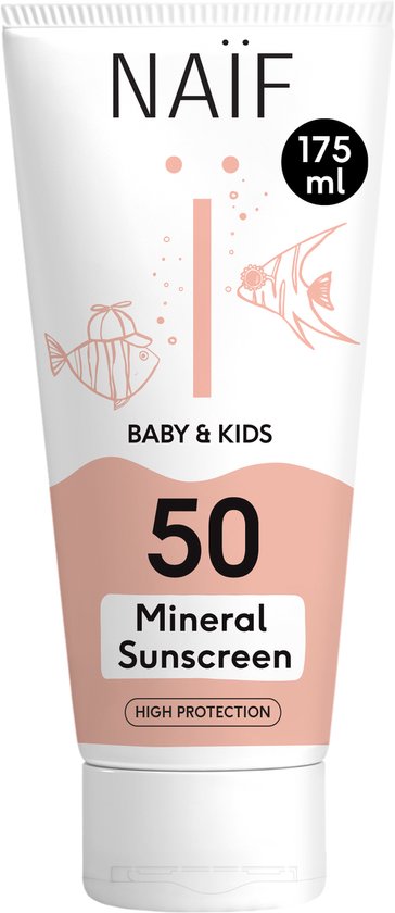 Naïf - Minerale Zonnebrand Crème - Baby's & Kids - Zonbescherming - Voor Gevoelige Huid - SPF50 - 175ml