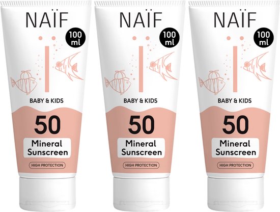 Naïf - Minerale Zonnebrand crème Voordeelset - Baby's & Kinderen - SPF50 - 3x100ml van Naïf
