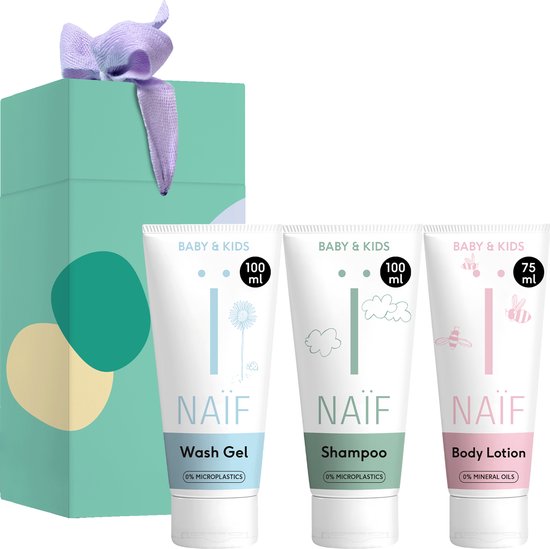 Naïf - Mini Shower Routine Geschenkset (klein) - Baby's & Kinderen - Wasgel, Shampoo en Bodylotion in cadeauverpakking - Met ingrediënten van natuurlijke oorsprong van Merkloos