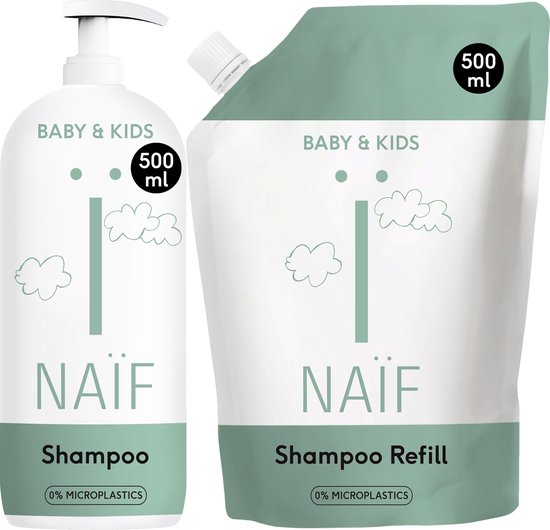 Naïf - Verzorgende Shampoo - Pompfles en Navulverpakking - 2x 500ml - Baby's & Kinderen - met Natuurlijke Ingrediënten van Naïf