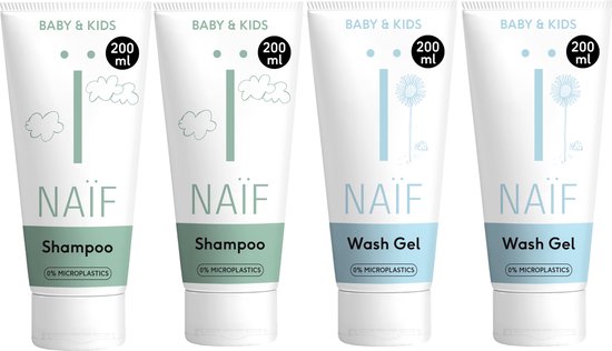 Naïf - Wasgel & Shampoo Voordeelset - Baby's & Kinderen - 4x200ml van Naïf