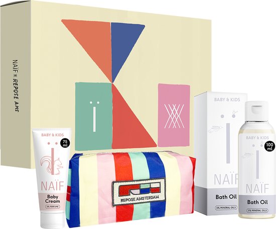 Naïf x Repose AMS - Tiny Human Essentials Kit - Babyverzorgingsset met Badolie (100ml) & Babycrème (75ml)