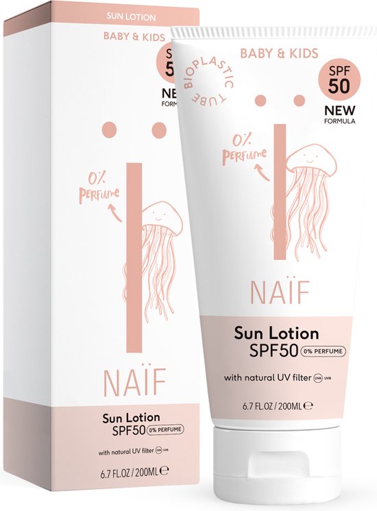 Naïf Zonnebrand Lotion - 0% parfum - Baby & Kids - SPF 50 - 200ml - met Natuurlijke Ingrediënten