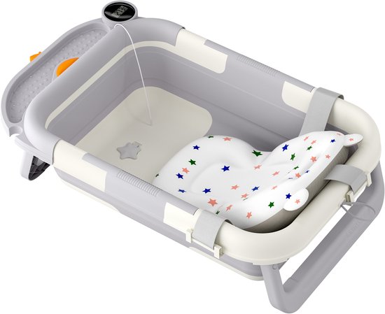 NAIZY Babybadje 68x41x19 cm Opvouwbaar badje incl. badmat, thermometer en temperatuurscherm Babybadje Antislip Draagbaar Babybadje, Blauw van Merkloos