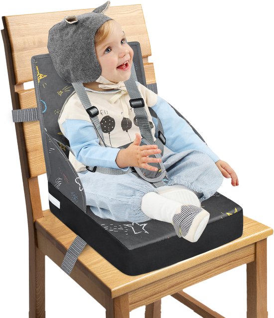NAIZY Booster Seat Kinderverhoger Zitkussen met Opvouwbare Rugleuning en Driepunts Veiligheidsgordel, Sponsverhoger Zitje voor Kinderen Baby Eetstoel, Grijs van Merkloos