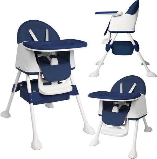 NAIZY Kinderstoel Babystoel 3-in-1 Multifunctionele Eetkamerstoel met 5-punts veiligheidsgordel, Dubbel Blad en Afneembaar Kussen, Blauw van NAIZY