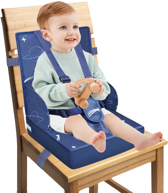 NAIZY Kinderverhoger, Verhogerstoel, Kinderzitkussen met Opvouwbare Rugleuning en Driepunts Veiligheidsgordel, Sponsverhoger voor Kinder Baby Eetkamerstoel, Blauw van NAIZY