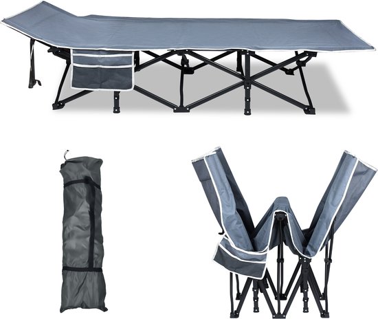 NAIZY Veldbed, inklapbaar, 190 x 62 x 38 cm, campingbed incl. draagtas en zijzak, opvouwbaar reisbed, max. 250 kg belastbaar, logeerbed, opklapbed van NAIZY