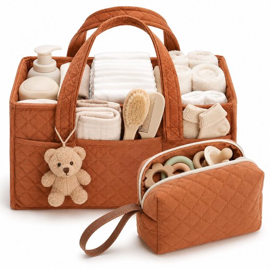 Namajunas - 2 Stusk Luiertas - Met Opbergtas - Uitneembare verdelers -Met handvat - Luiermand - Luiermandje - Speelgoedmand - Luiermand voor Babykameraccessoires - Luier Organizer - Opbergmand voor babyluiers en doekjes - Organizerr - Oranje