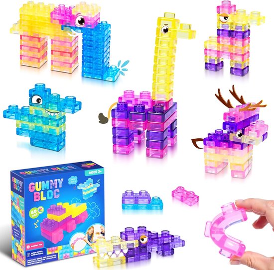 Namajunas - 40 zachte bouwblokken voor peuters - Stapelblokken - Baby speelgoed blokken - Sensorisch speelgoed - Montessori speelgoed - Samendrukbaar & Rekbaar bouwsets - Blokpuzzelspel - Fidget toys volwassenen & kinderen - Niet geschikt voor LEGO