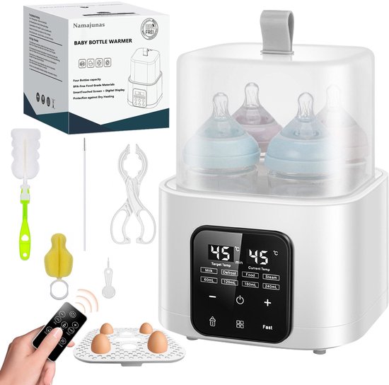 Namajunas - 9-in-1Flessenwarmer - Sterilisator - Babyvoedingswarmer met LCD-digitaalscherm en afstandsbediening - Snel opwarmen - Opwarmen, warmhouden, ontdooien en steriliseren - BPA vrij - Past voor 4 flessen - Stoomsterilisatie bij 100 °C