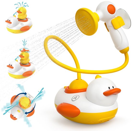 Namajunas - Duckie babybad douchekop - Badspeelgoed voor baby's vanaf 1 jaar - Badspeeltjes - Babydouchekop voor badkuip met drie spuitende eendjes - Cadeau voor peuters jongens en meisjes - Kinderspeelgoed van Namajunas