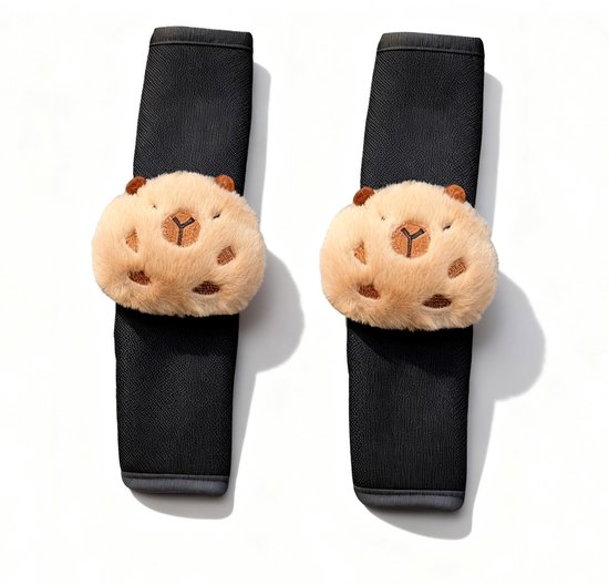 Namajunas - Gordelhoezen - Gordelhoes kind - Gordelbeschermer - Riemhoes - Auto Gordelhoes - Schouderhoes - Anti-Schuren & Anti-Irritatie - capibara knuffel - Capybara - 2 Stuks - Geschikt voor alle Automodellen, Rugzakken, Koffer van Ansh Trading