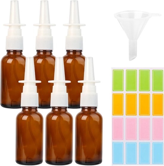 Nasal Spray - Lege Glazen Fles - 30 ml - Herbruikbare en Navulbare Spray met Spuitmondjes en Trechter voor Parfum - Essentiële Olie - Zoutoplossing van Merkloos