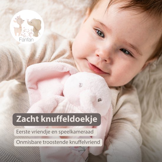 Nattou FanFan Baby Knuffeldoekje - 25 x 20 cm - Doudou Olifant - Baby Cadeau - Roze van Nattou
