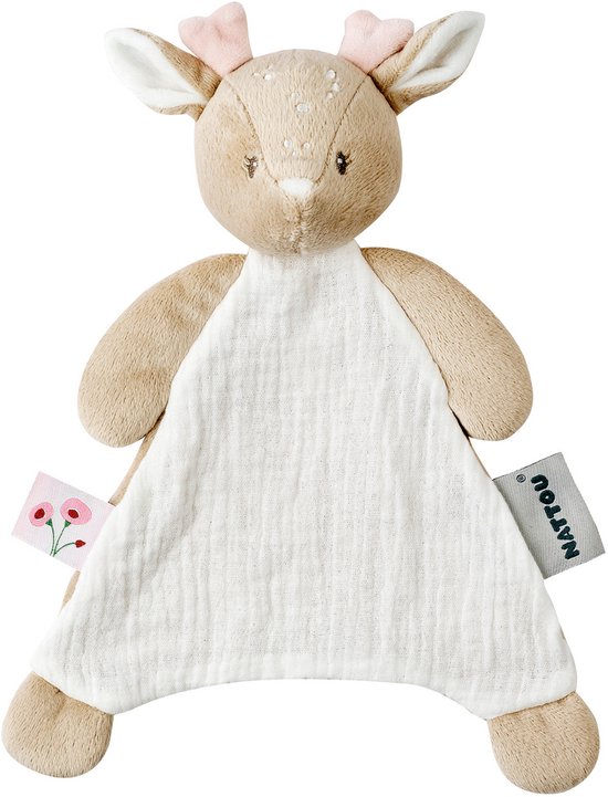 Nattou FanFan Baby Knuffeldoekje - 65 x 40 cm - Doudou hertje - Baby Cadeau - Roze van Nattou