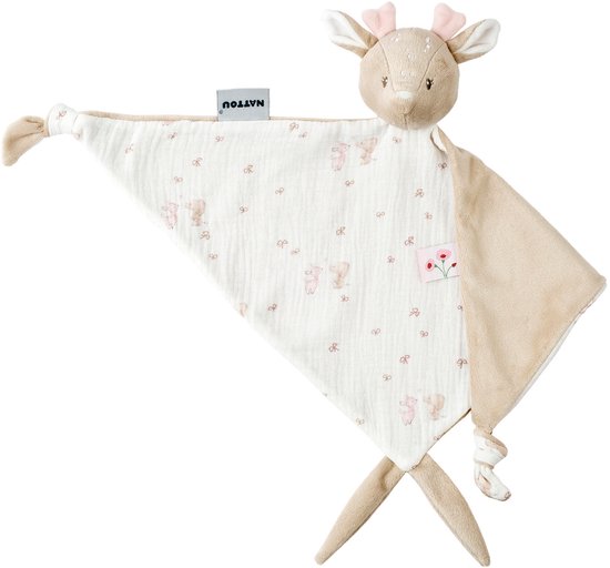 Nattou FanFan Baby Knuffeldoekje - 65 x 40 cm - Doudou hertje - Baby Cadeau - Roze van Nattou