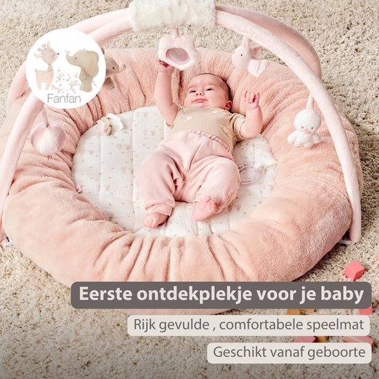 Nattou FanFan Speelmat Baby met bogen rond - 90 cm - Activiteiten Speelkleed Baby - Baby Speelgoed - Gewatteerde Randen van Nattou