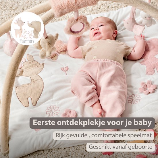 Nattou FanFan Speelmat Baby met bogen vierkant - 70 x 80 cm - Activiteiten Speelkleed Baby - Baby Speelgoed van Nattou