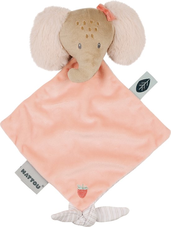 Nattou FLO, ERNEST & OLI Mini Knuffeldoekje - Olifant - 19 cm - Roze van Nattou