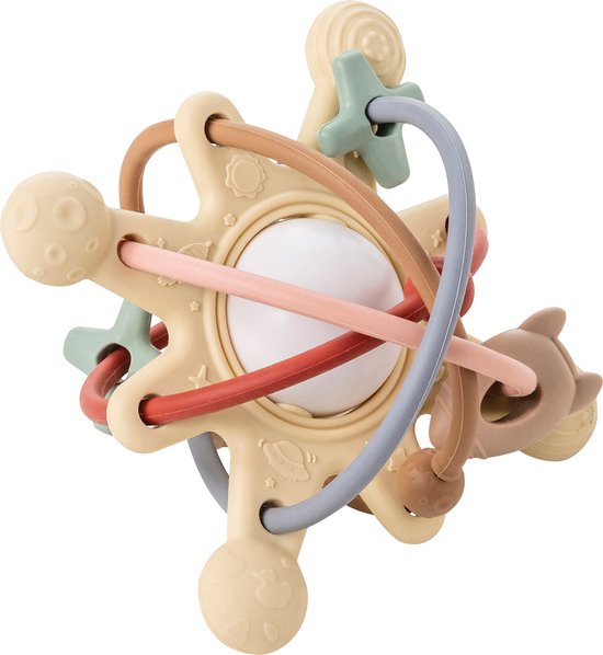 Nattou Galaxy Silicone - Bijtring met Rammelaar - 10 cm - Beige van Nattou