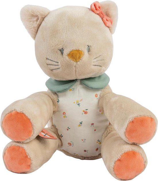 Nattou Knuffeldier van katoen en velours, knuffeldier kat Lana als metgezel vanaf de geboorte, ca. 32 cm, Mila, Zoë en Lana, beige