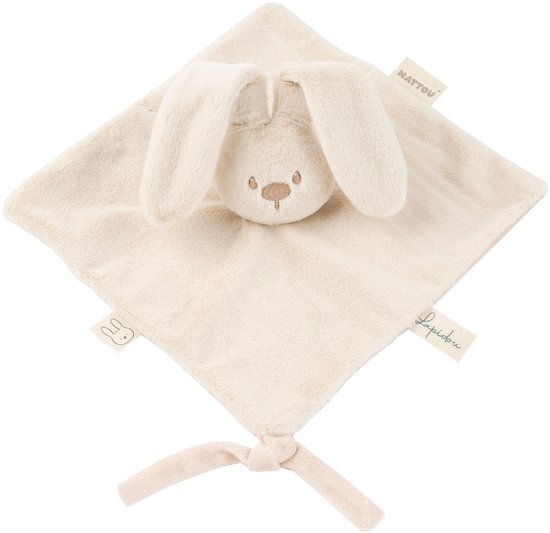 Nattou Lapidou Baby Knuffeldoekje - 27 x 27 cm - Doudou Konijn - Baby Cadeau - Zandkleur van Merkloos
