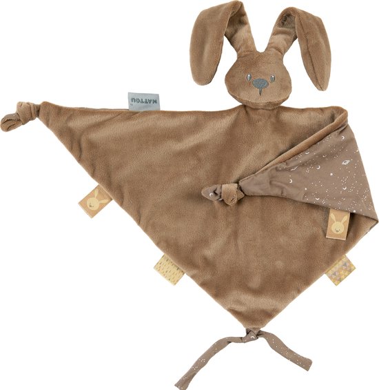 Nattou LAPIDOU Maxi Knuffeldoekje Doudou - Konijn - 65 cm - Mokka van N/A