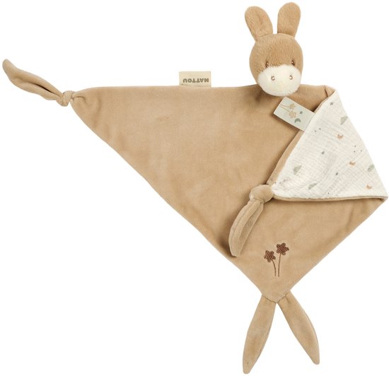 Nattou LouLou Baby Knuffeldoekje - Maxi Doudou Ezel - Baby Cadeau - 60 x 40 cm - Licht Karamel