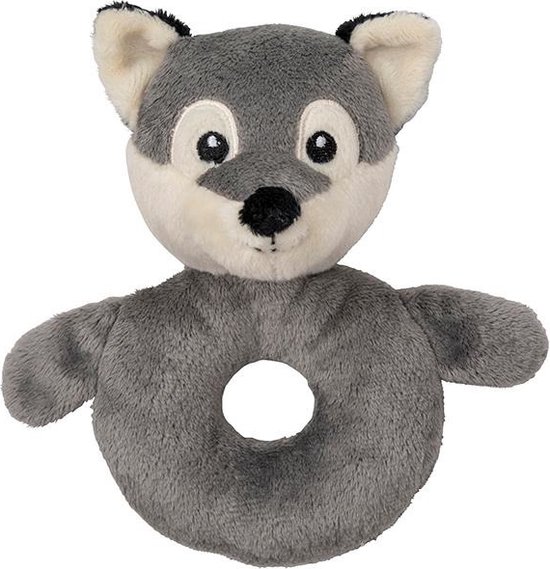 Nature Planet Dieren knuffel baby rammelaar wolf - grijs - 10 x 15 cm - Kraamcadeau geboorte van N/A