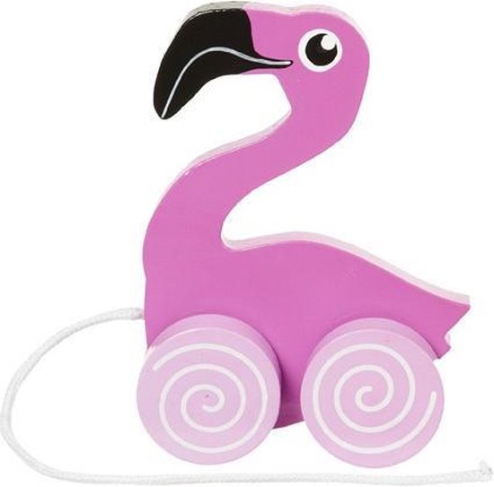 Nature Planet speelgoed trekdiertje flamingo - hout - 13 cm - roze van N/A