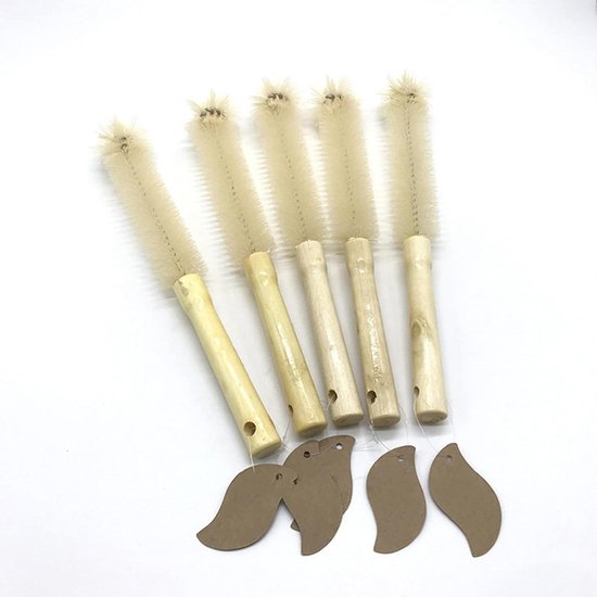 Natuurlijke flessenborstel met houten handvat - Ideaal voor bestek thermosflessen - Nylon borstelharen