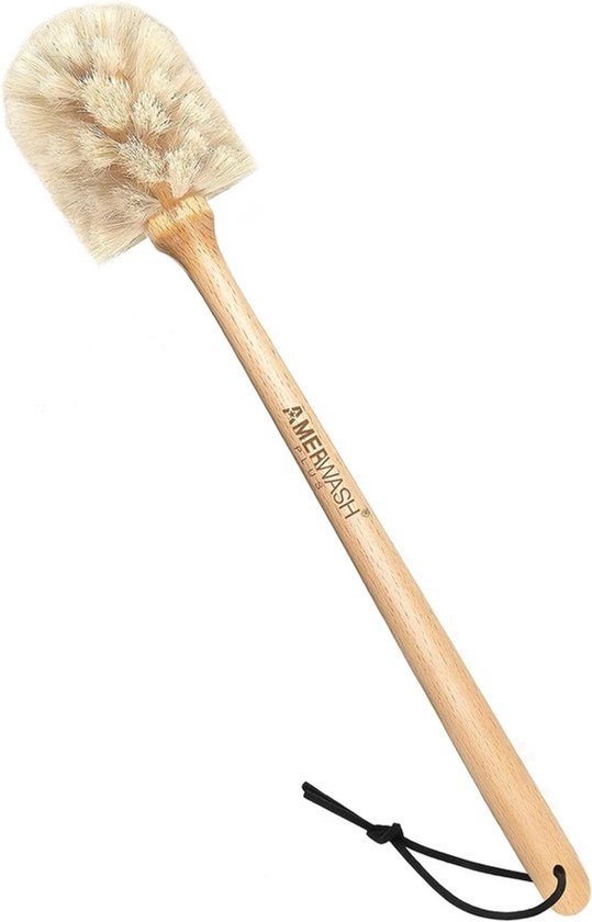 Natuurlijke flessenborstel met lange houten handvat voor het reinigen van brede mondpotten, glazen, vazen en mokken