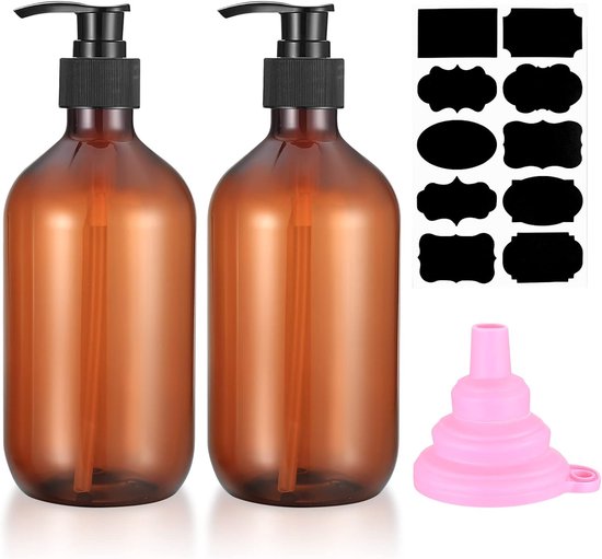 Navulbare Shampoo- en Douchegelflessen - 500 ml - 2 stuks - Bruin - Kunststof