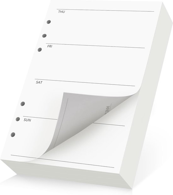 Navulpapier Weekplanner A5-180 Bladen Weekly Planner without Date 6-gaats Archiefmap 14x21cm - 100GSM Navulpapier Agenda - Navulbaar Papier voor A5 Ringband Inzetstukken